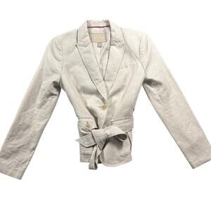 Banana Republic Belted Blazer Jacket Ecru Linen Blend Single Button
